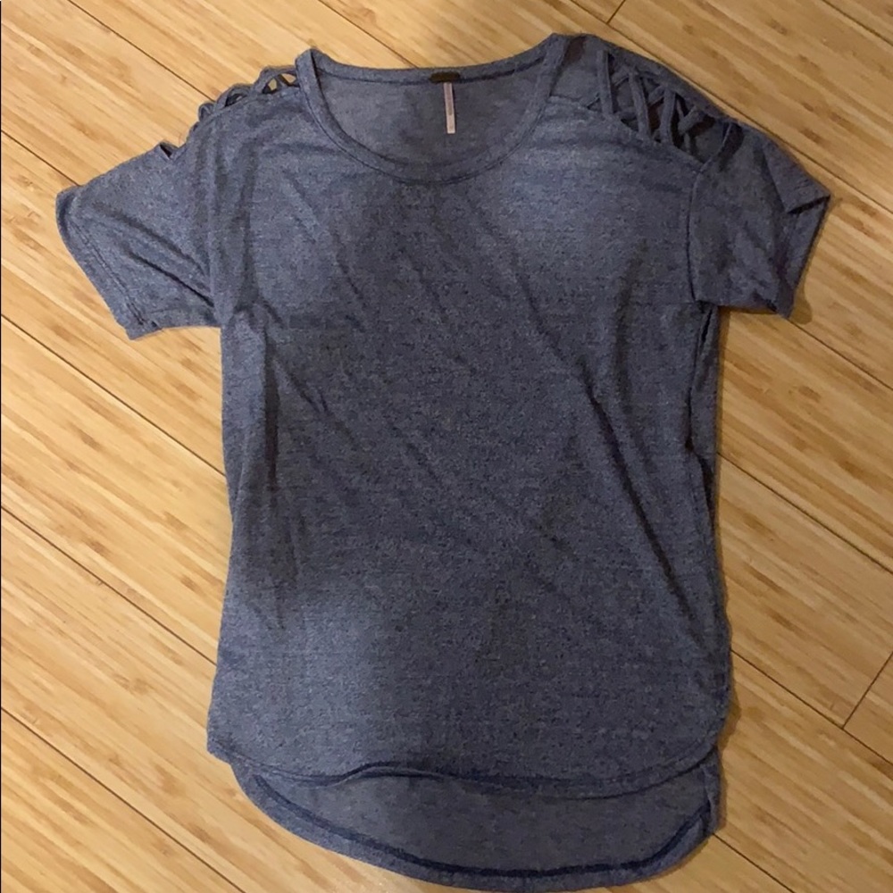 Blue-Gray Longline Shirt With Criss-Cross Cutouts